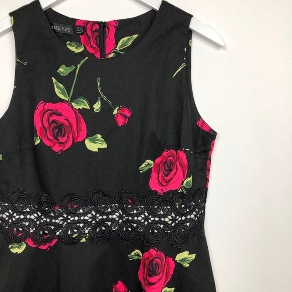 Homeyee Floral Cocktail Black MIDI Dress Large - Picture 4 of 11